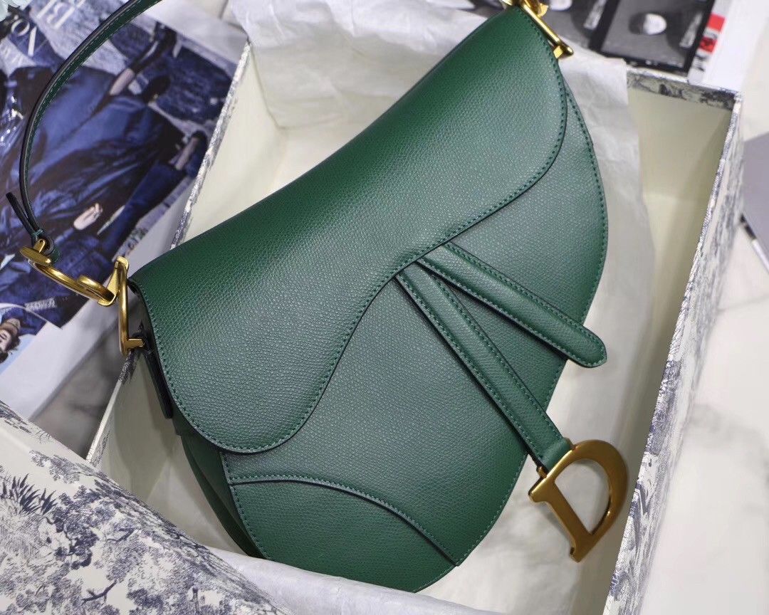 Dior Saddle Bag In Green Grained Calfskin