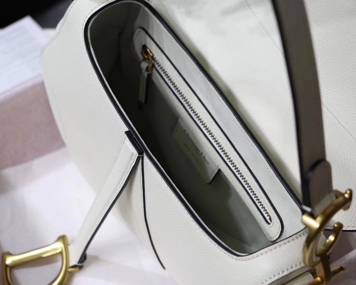 Dior Saddle Bag In White Grained Calfskin