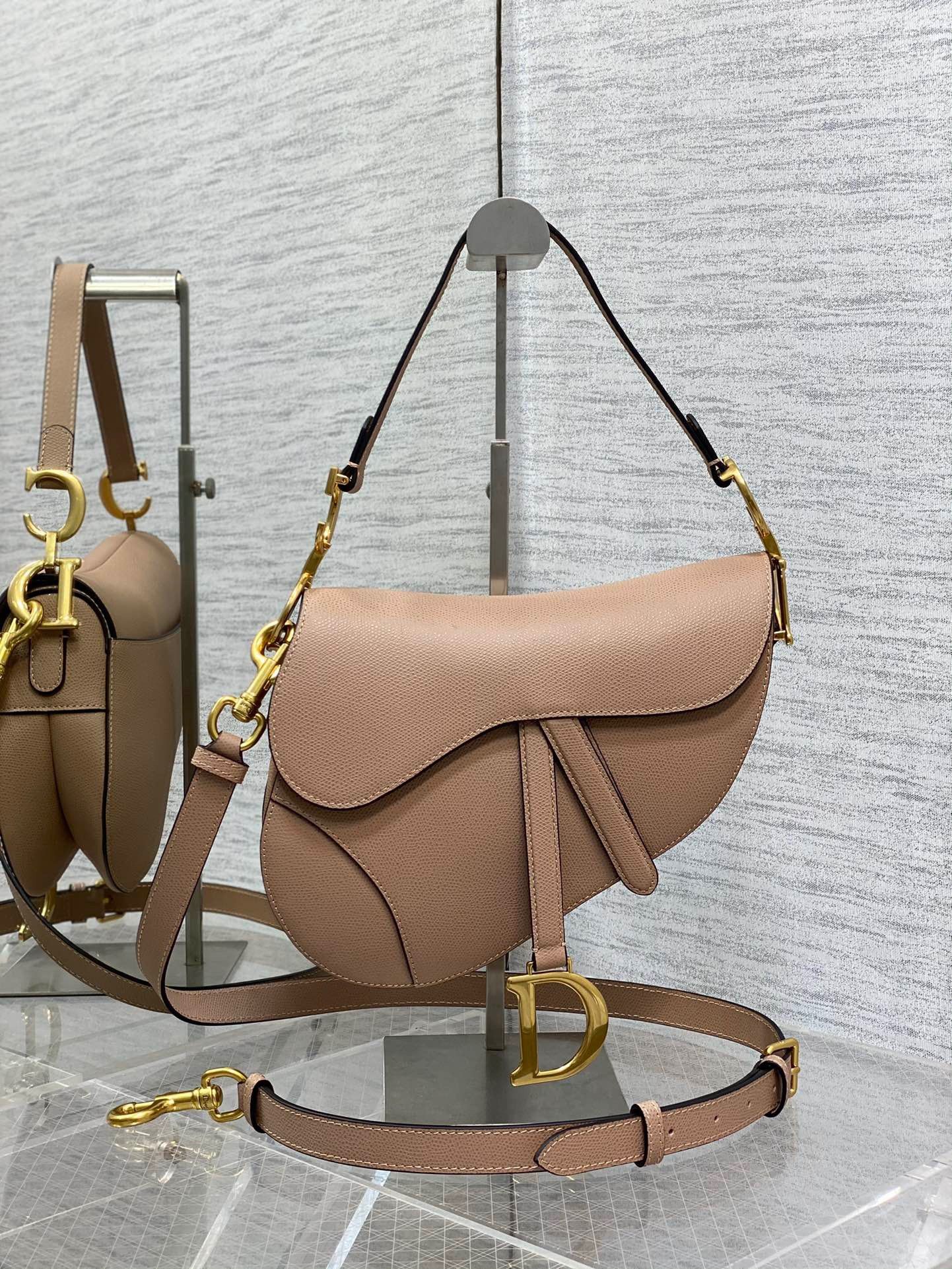 Dior Saddle Bag with Strap in Blush Grained Calfskin