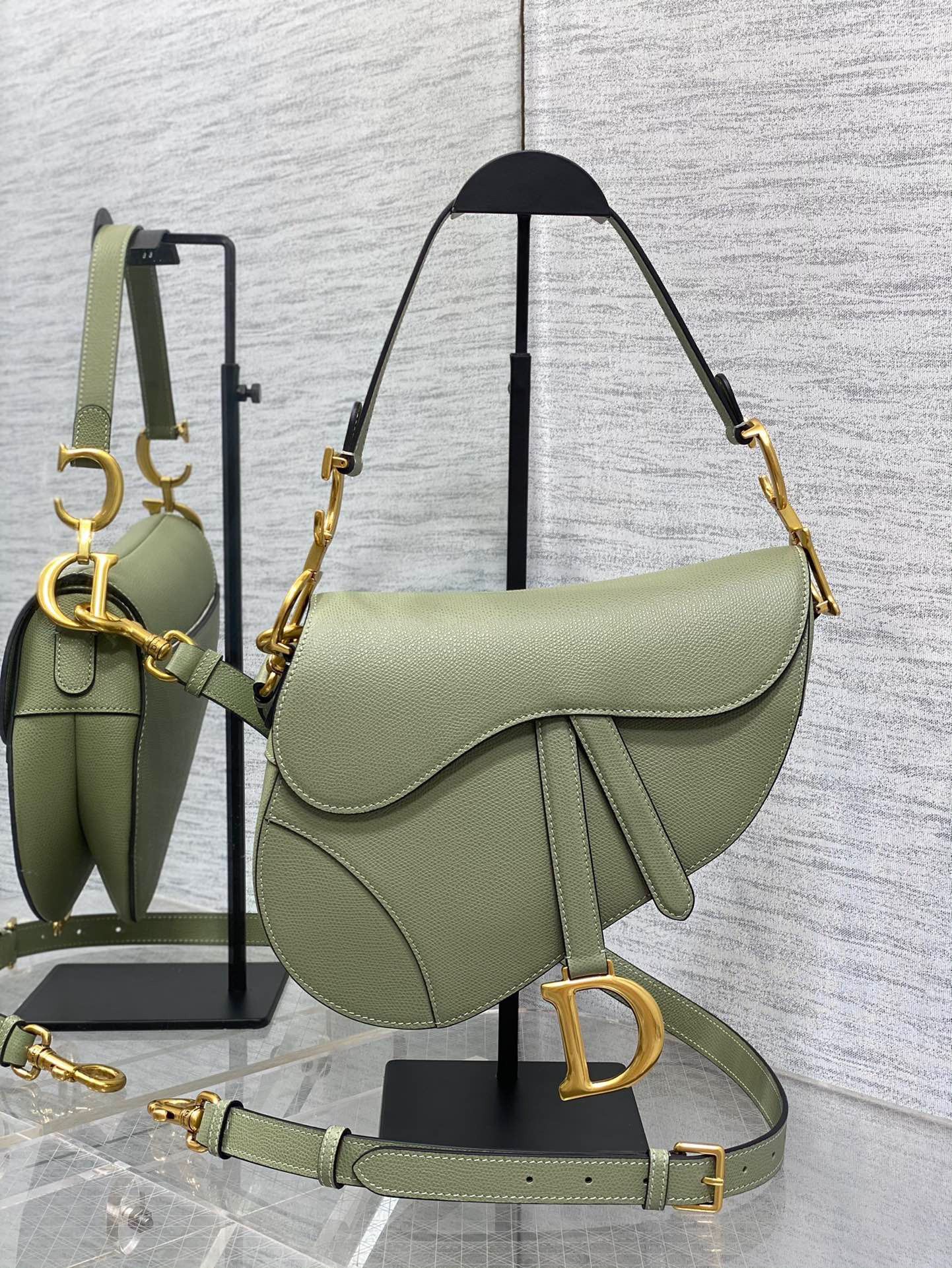 Dior Saddle Bag with Strap in Ethereal Green Grained Calfskin