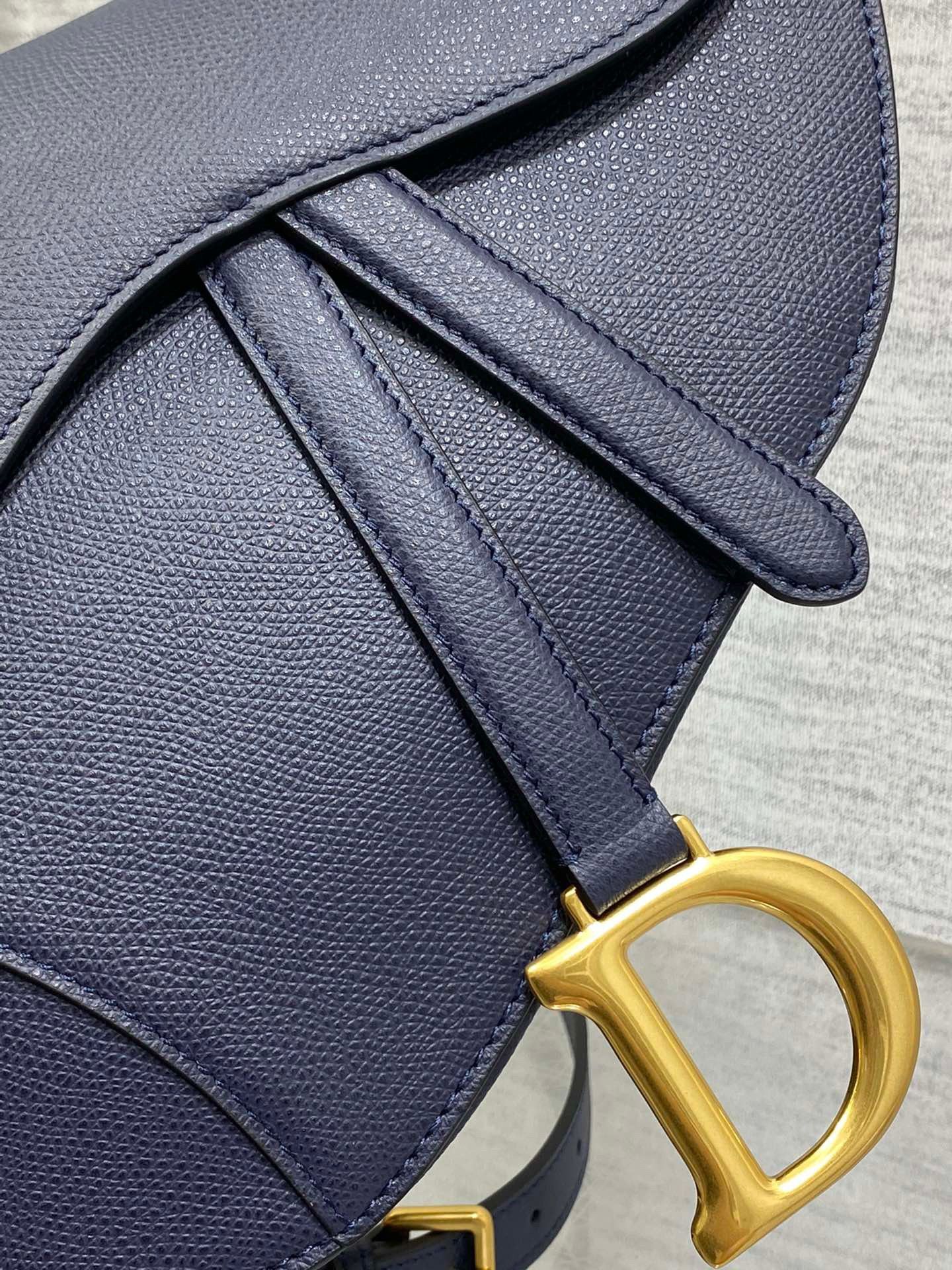 Dior Saddle Bag with Strap in Indigo Blue Grained Calfskin