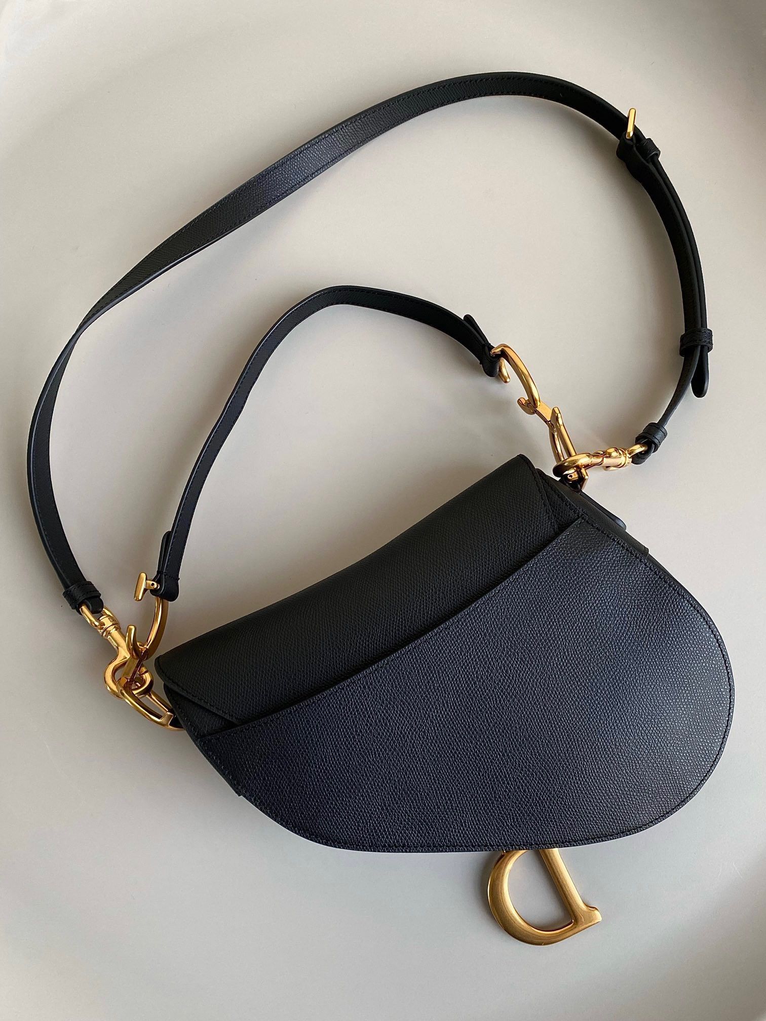 Dior Saddle Bag with Strap in Black Grained Calfskin