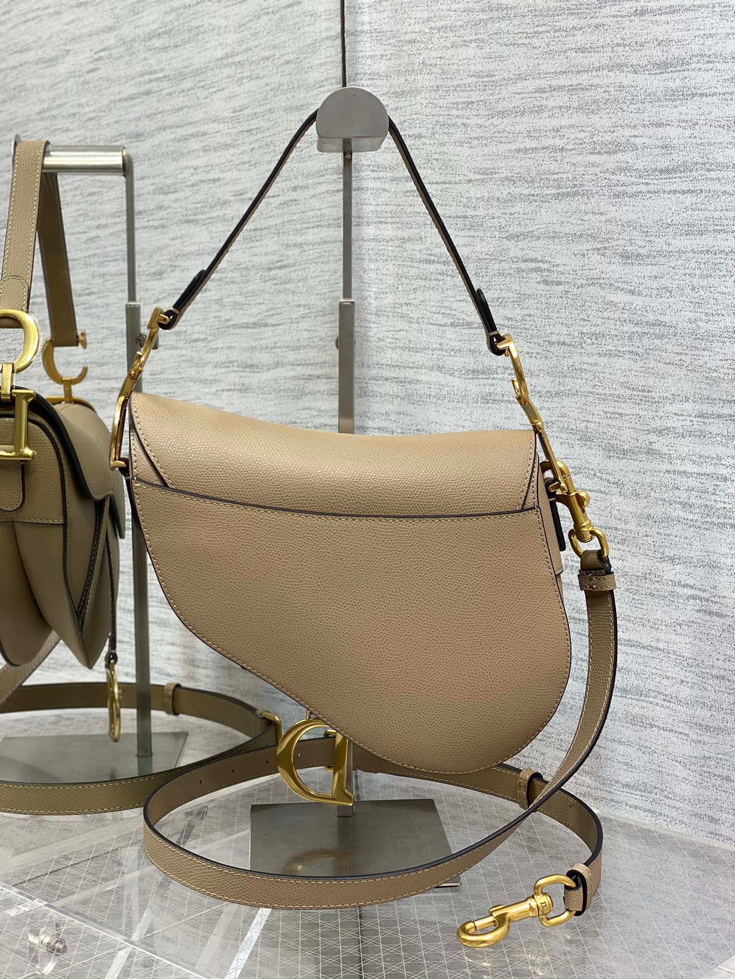 Dior Saddle Bag with Strap in Sand Grained Calfskin