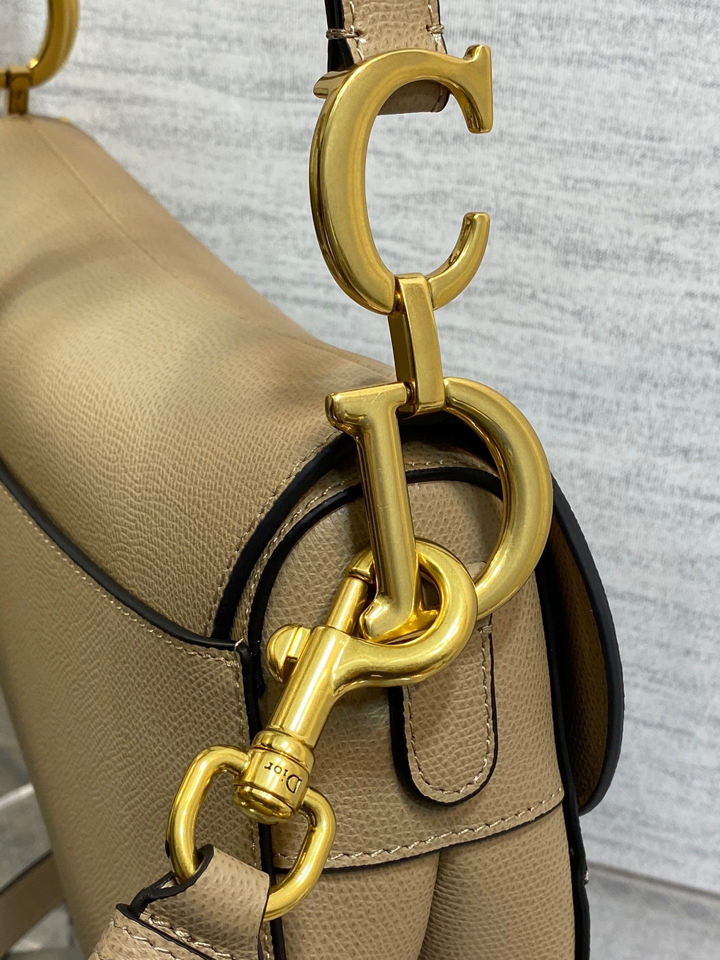 Dior Saddle Bag with Strap in Sand Grained Calfskin