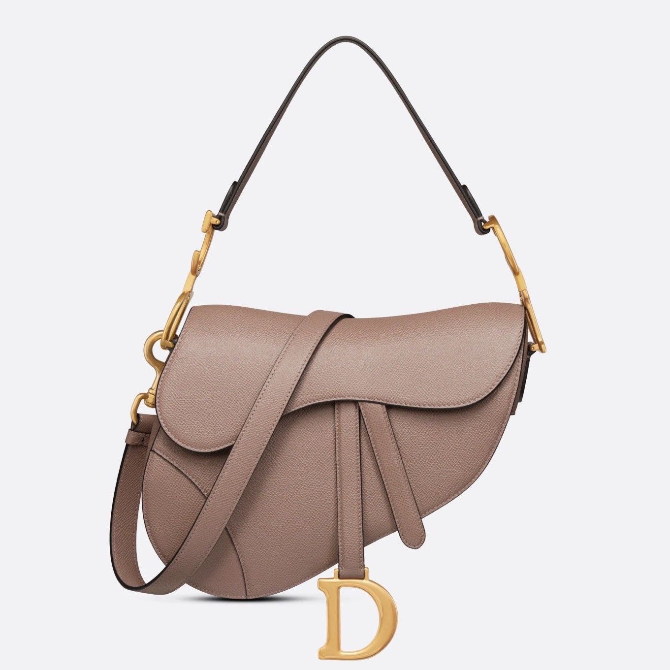 Dior Saddle Bag with Strap in Warm Taupe Grained Calfskin