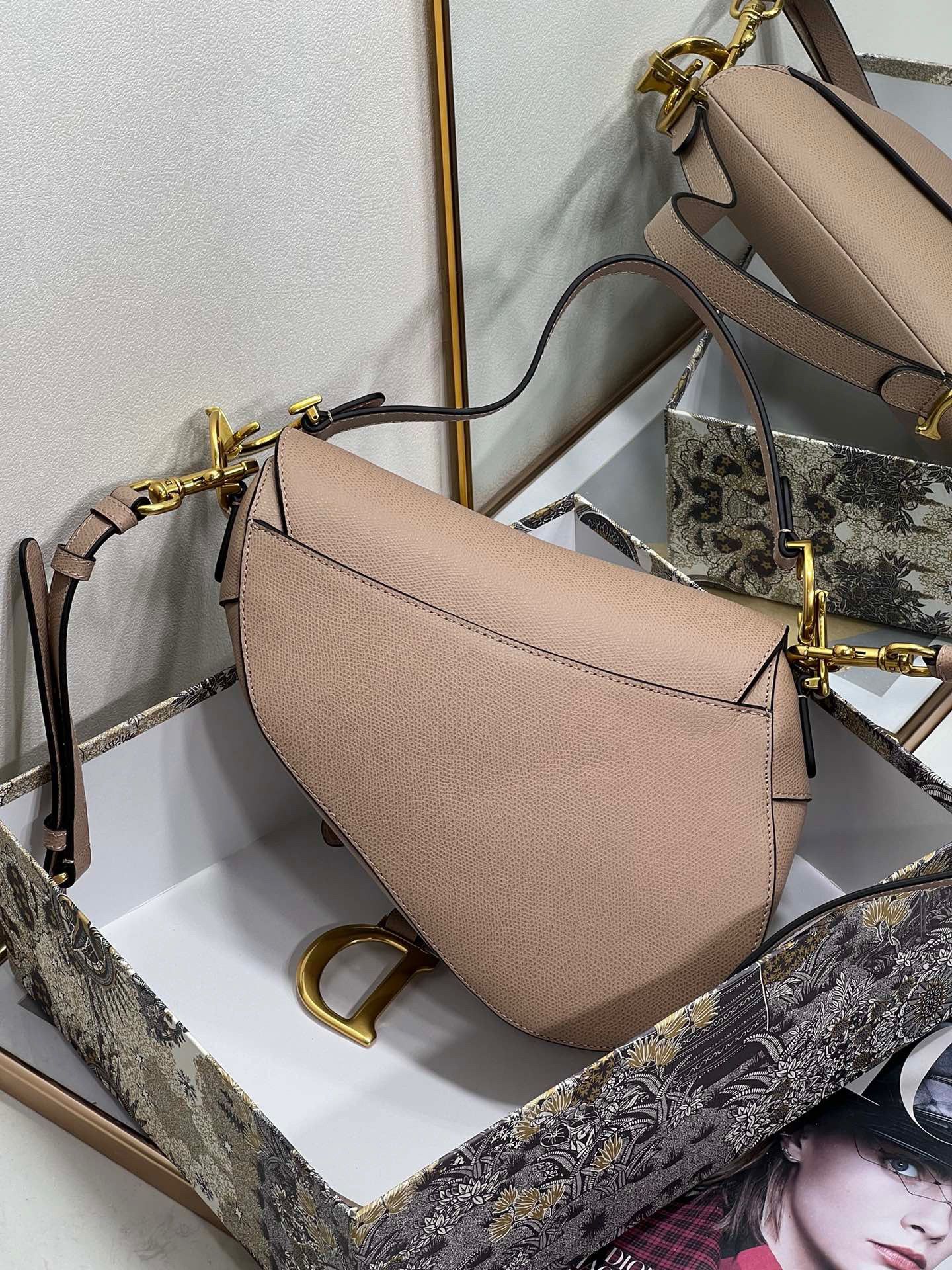 Dior Saddle Bag with Strap in Warm Taupe Grained Calfskin