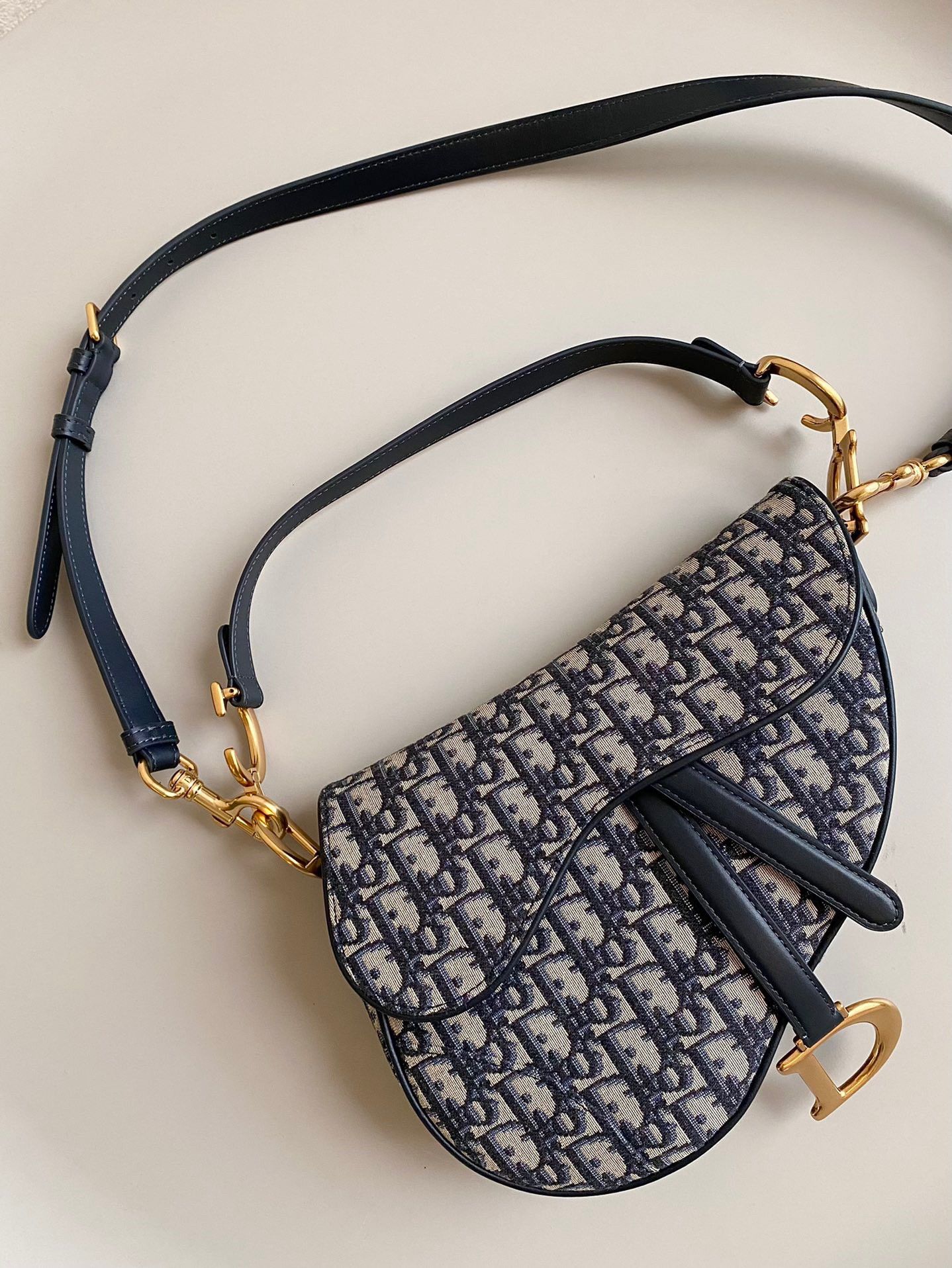 Dior Saddle Bag with Strap in Blue Oblique Jacquard