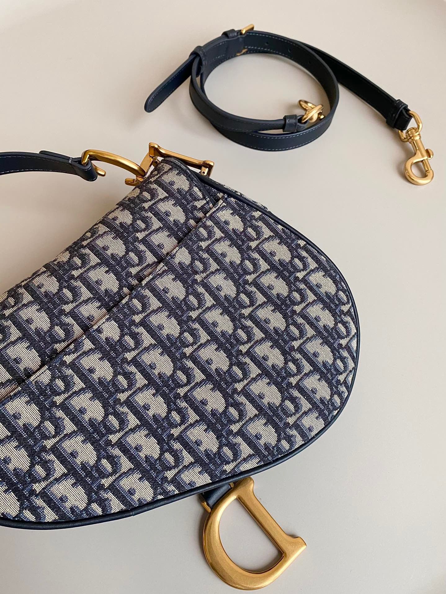 Dior Saddle Bag with Strap in Blue Oblique Jacquard