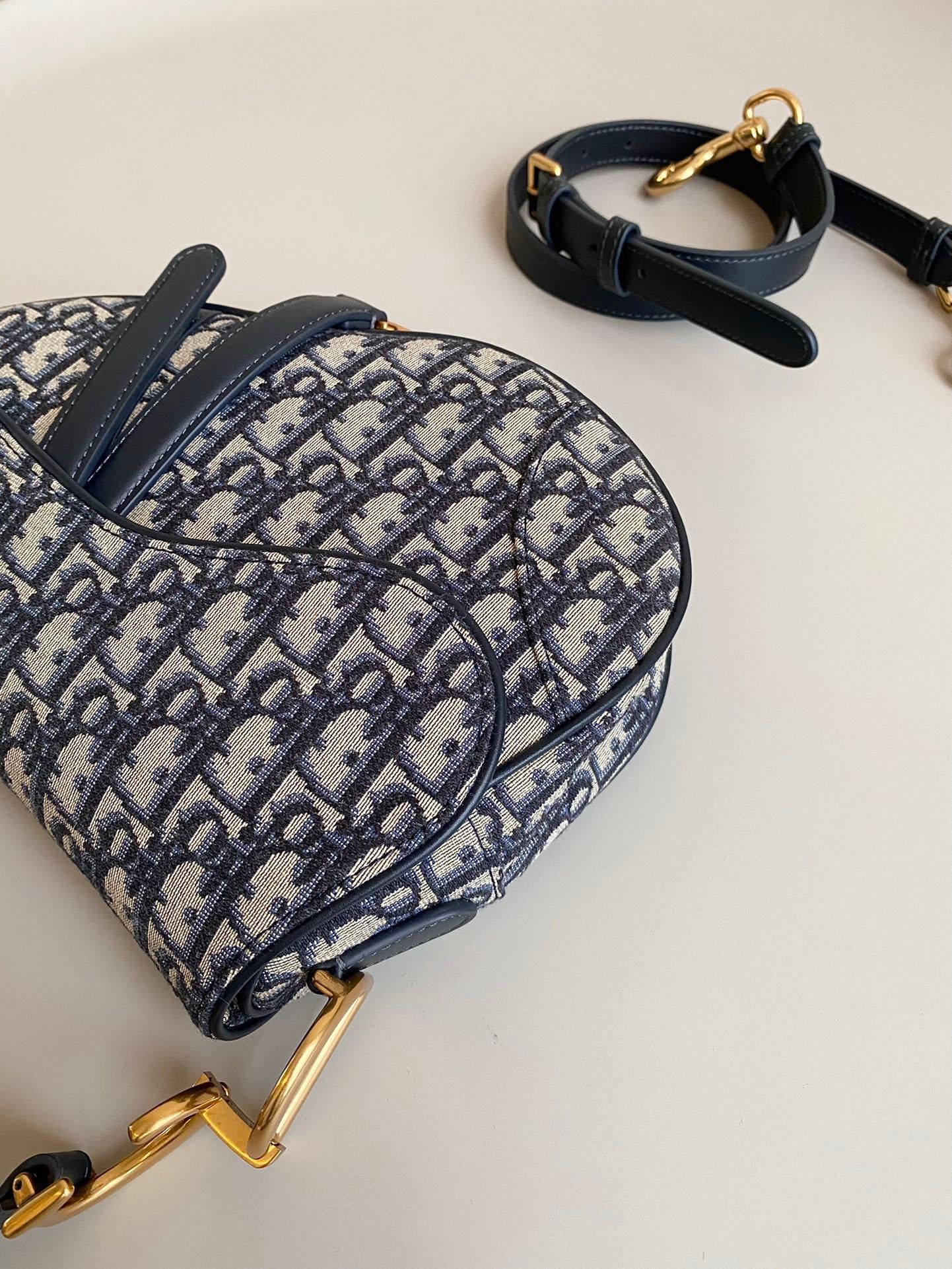 Dior Saddle Bag with Strap in Blue Oblique Jacquard