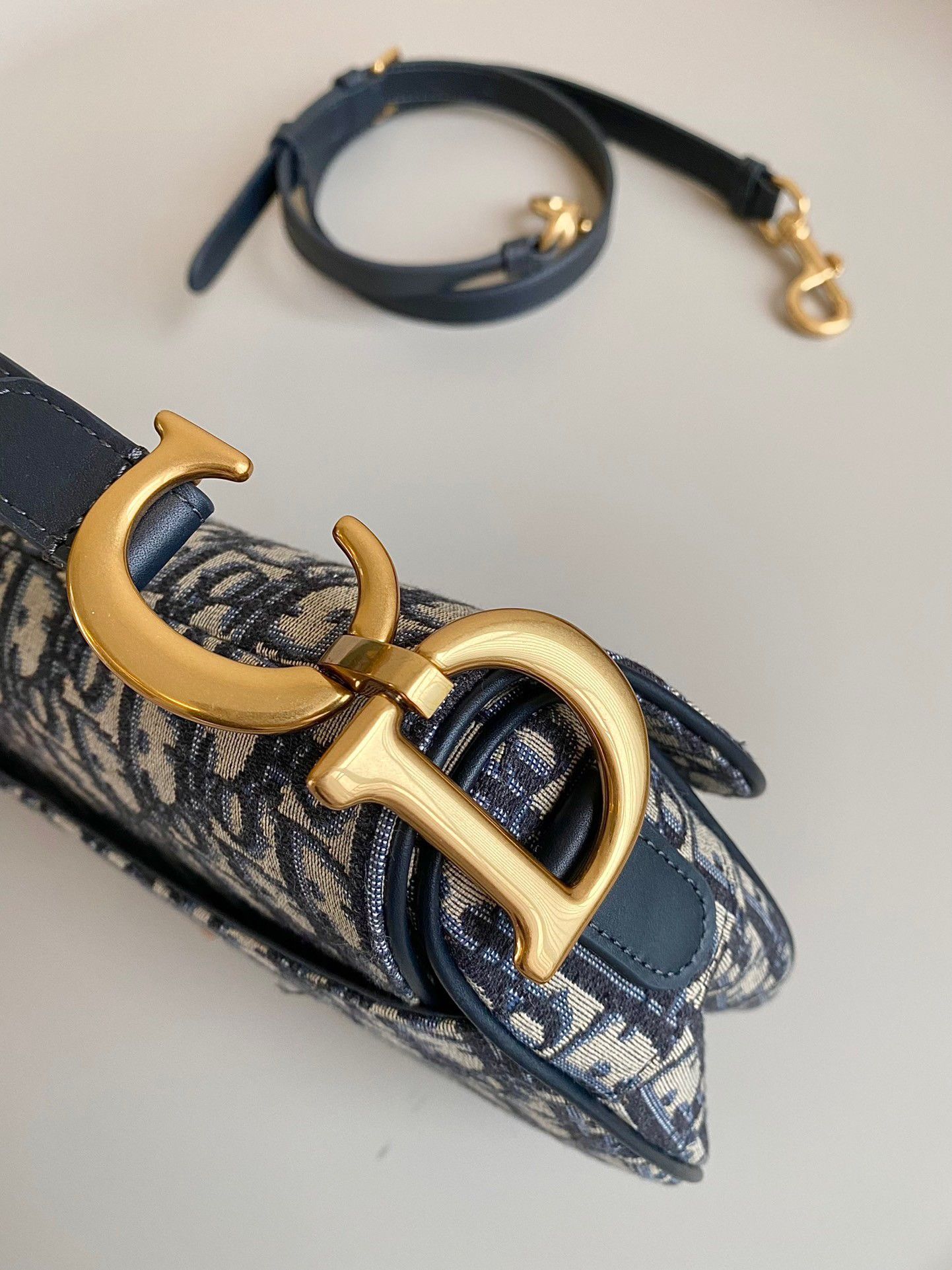 Dior Saddle Bag with Strap in Blue Oblique Jacquard