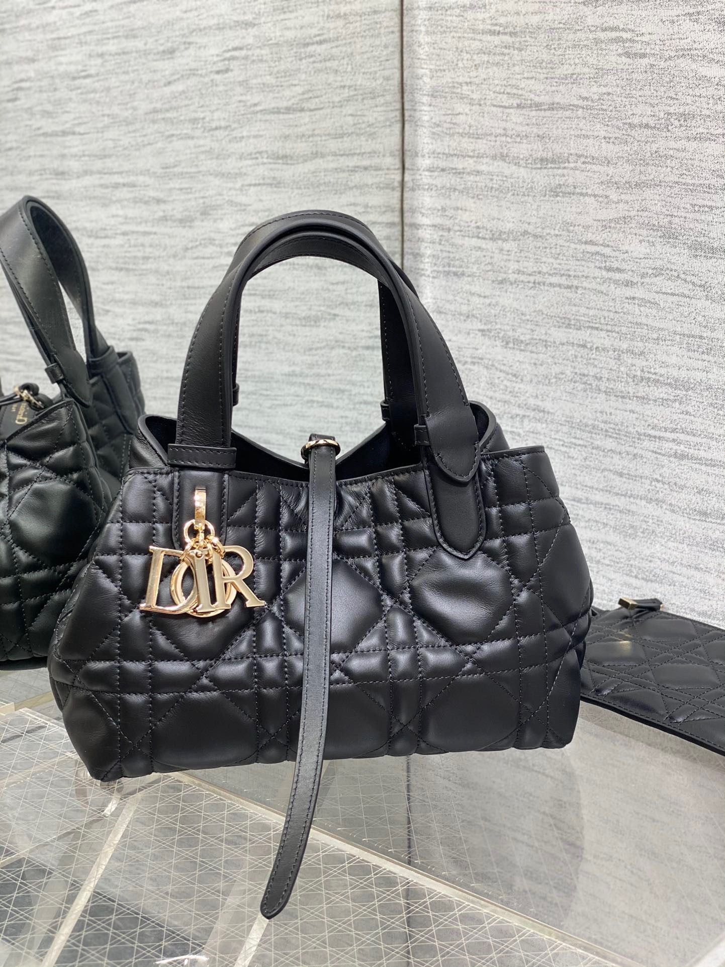 Dior Toujours Small Bag in Black Macrocannage Calfskin