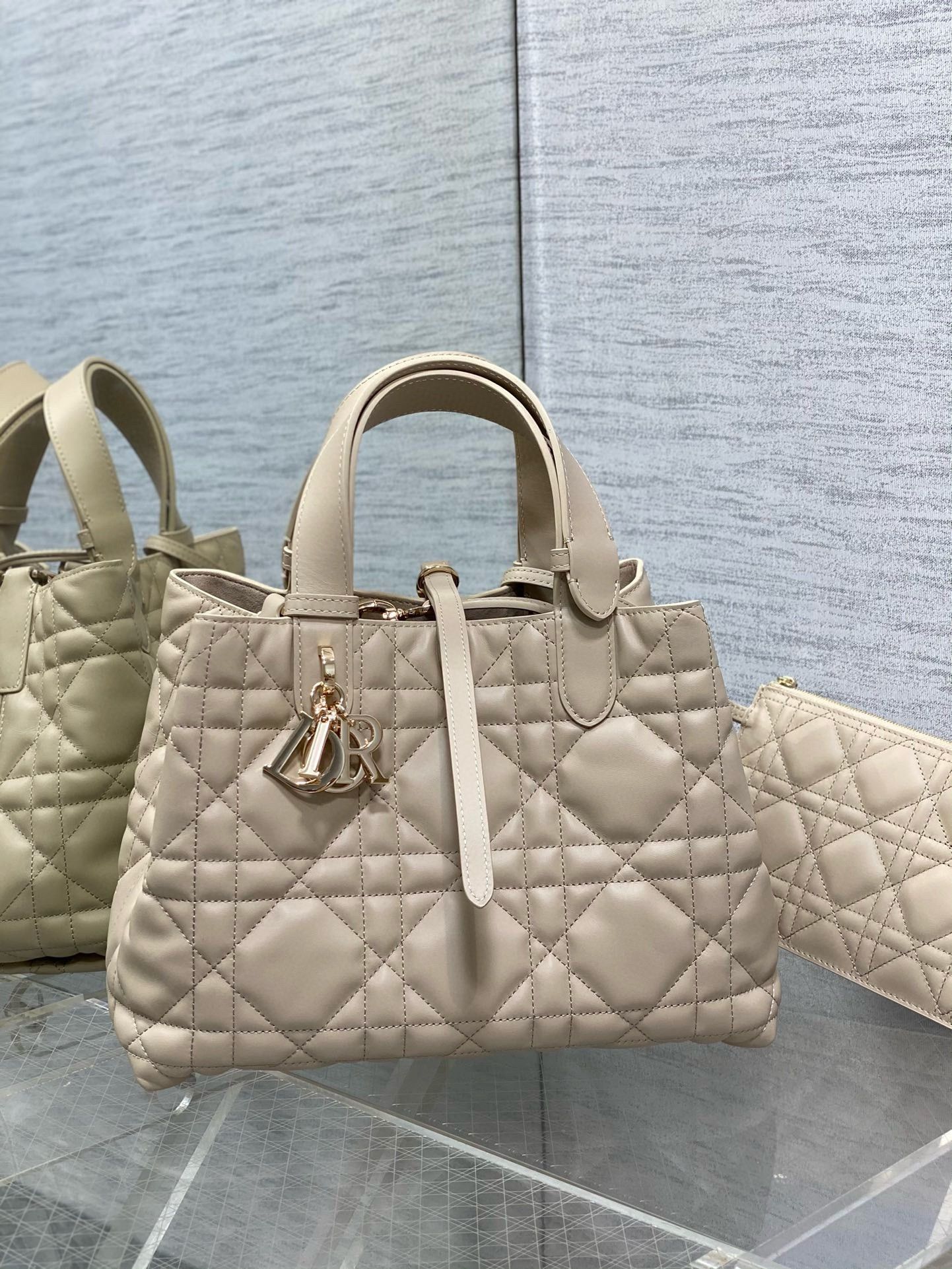 Dior Toujours Medium Bag in Beige Macrocannage Calfskin