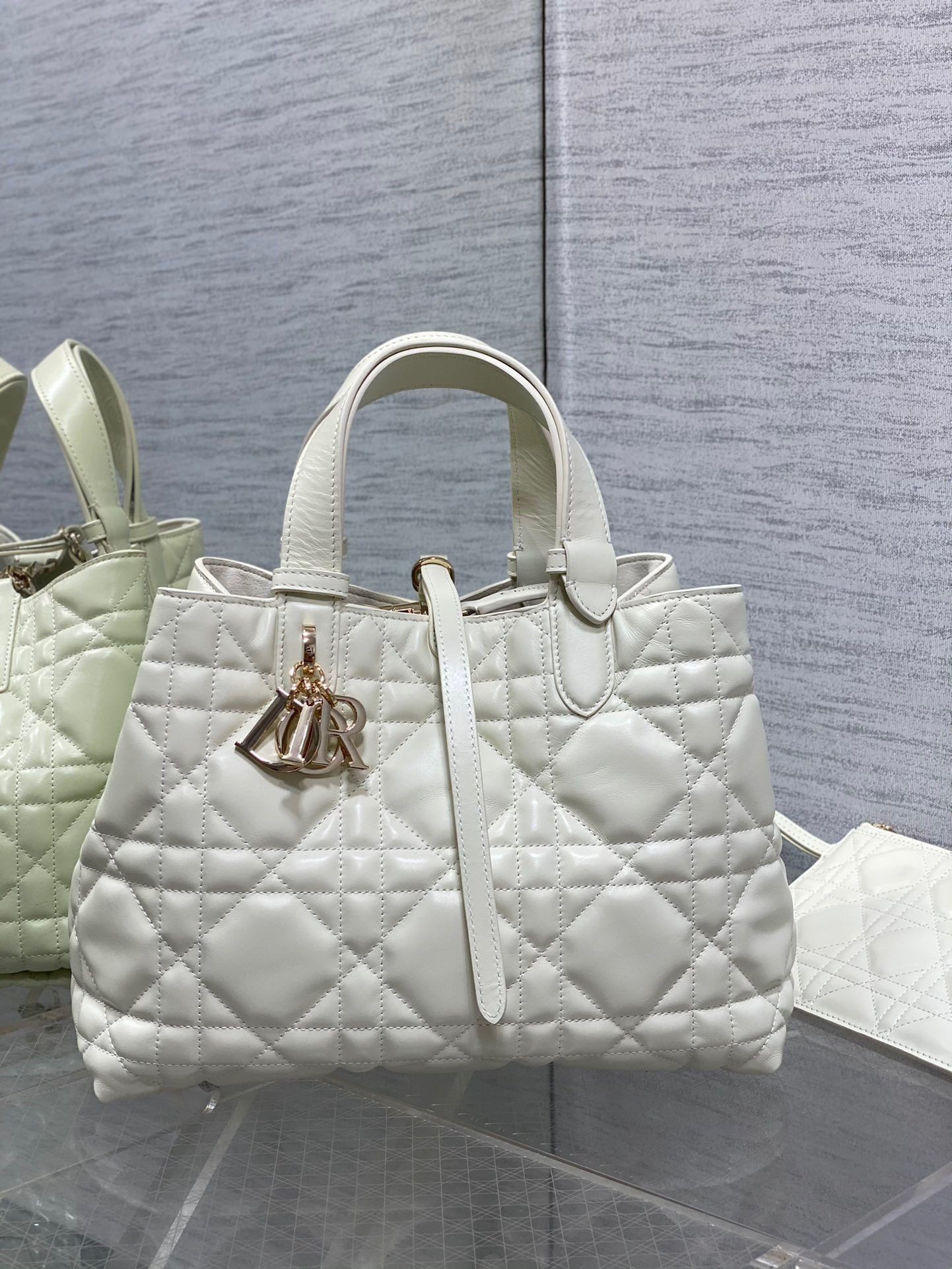 Dior Toujours Medium Bag in White Macrocannage Calfskin