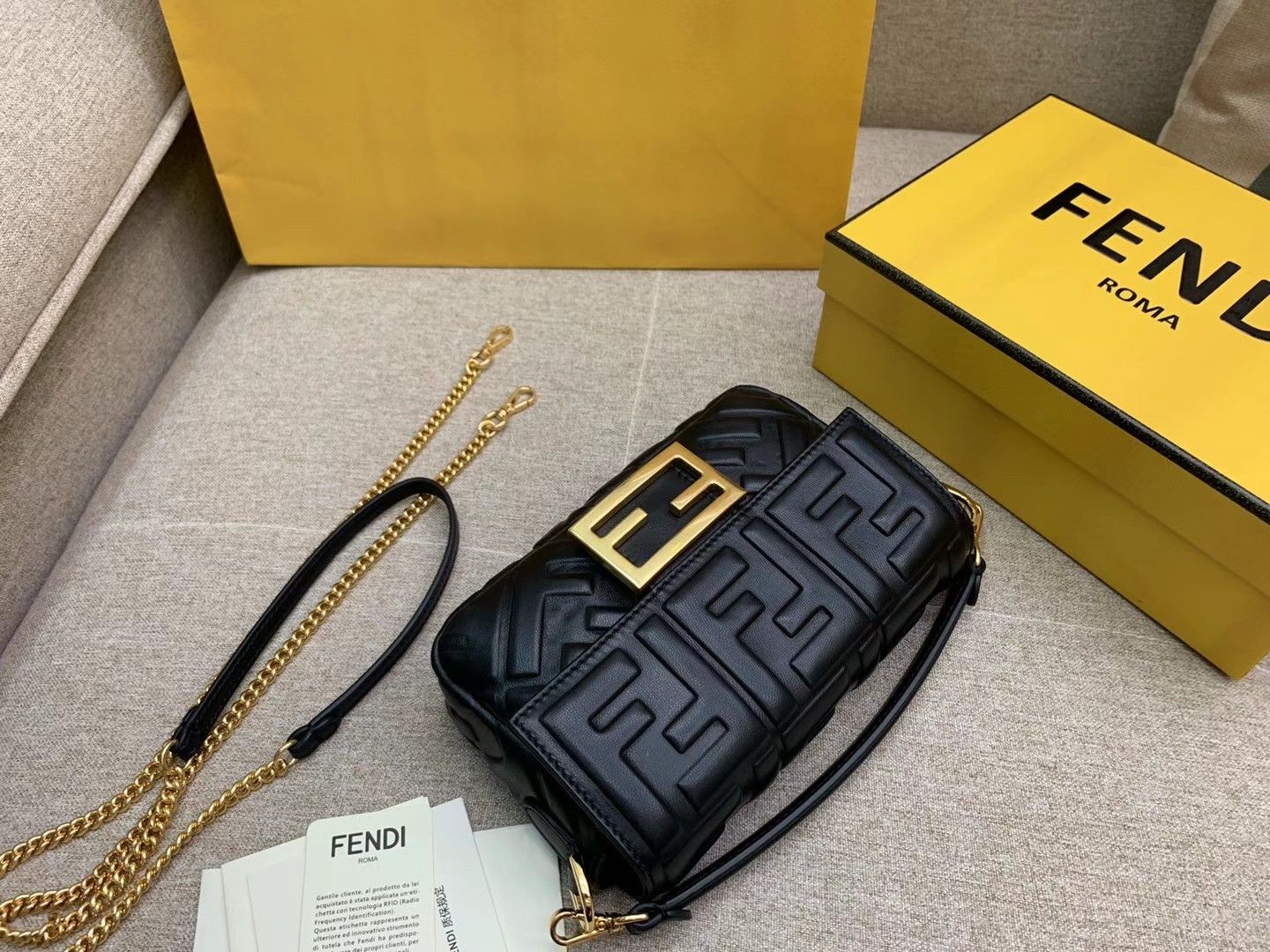 Fendi Small Baguette Bag In Black FF Nappa Leather