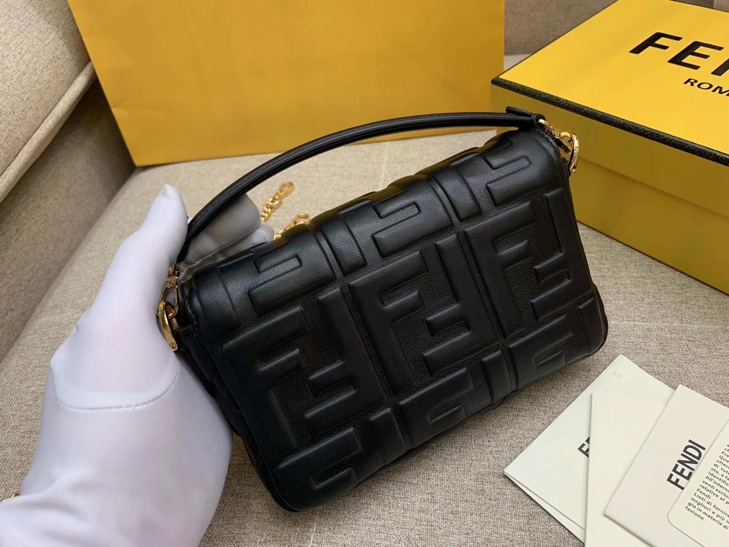 Fendi Small Baguette Bag In Black FF Nappa Leather