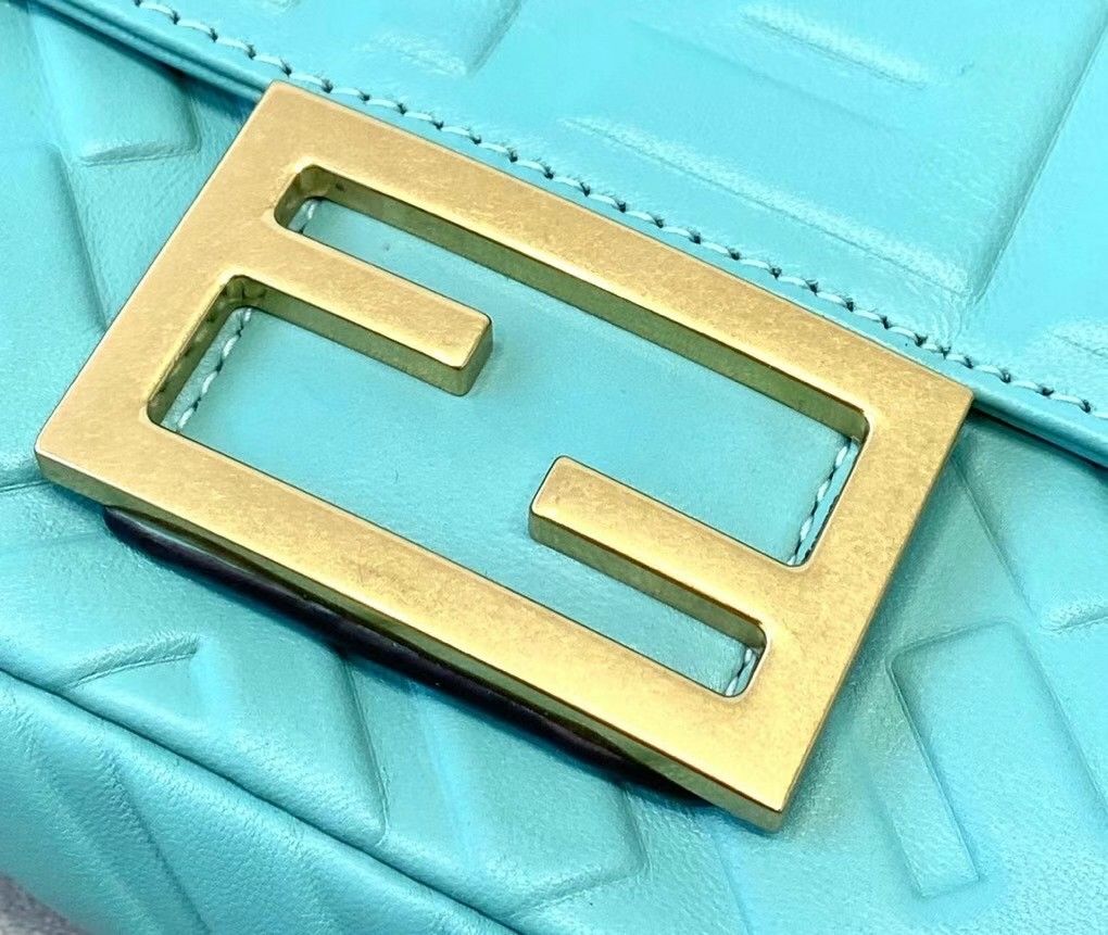 Fendi Small Baguette Bag In Blue FF Nappa Leather