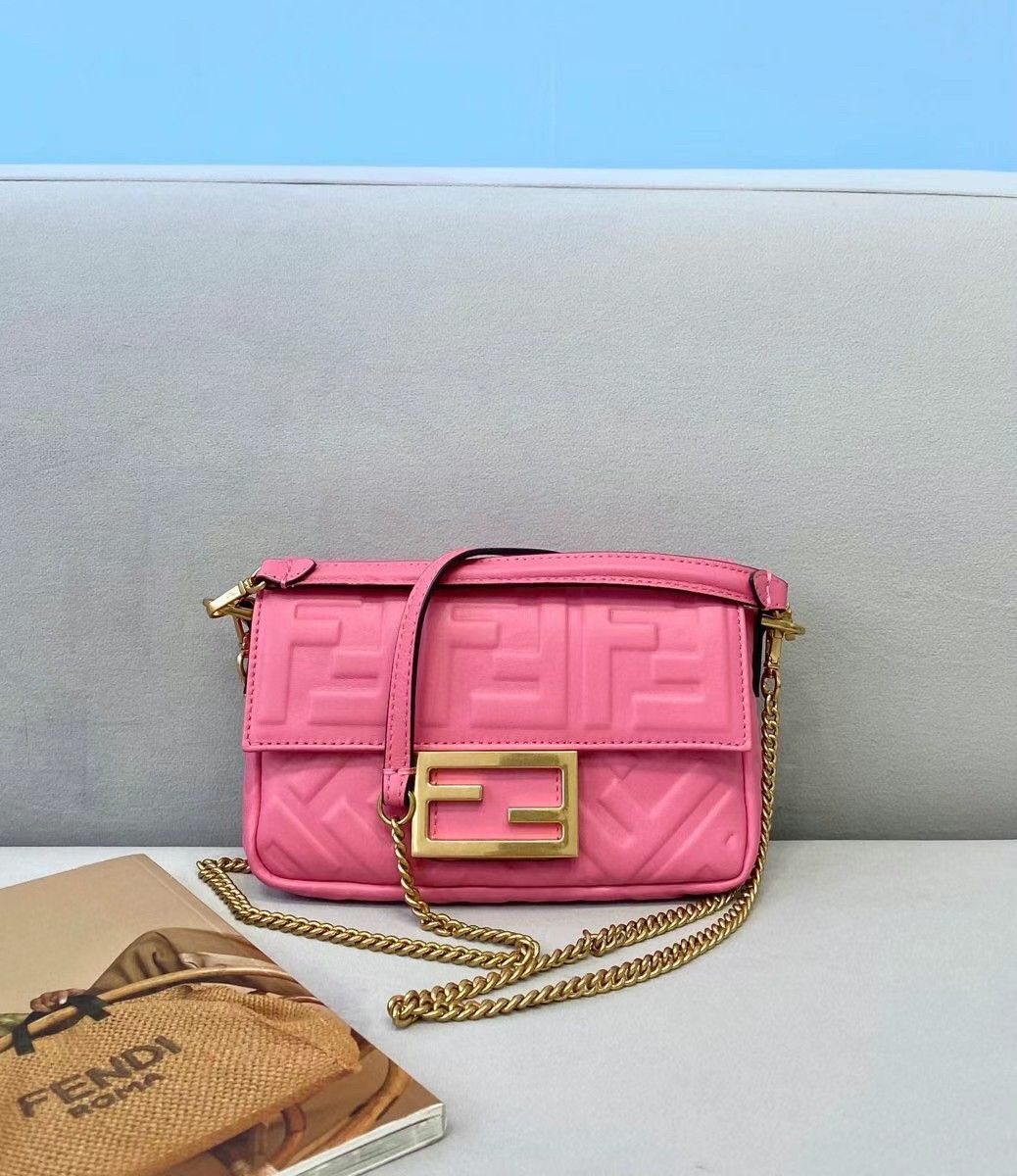 Fendi Small Baguette Bag In Pink FF Nappa Leather