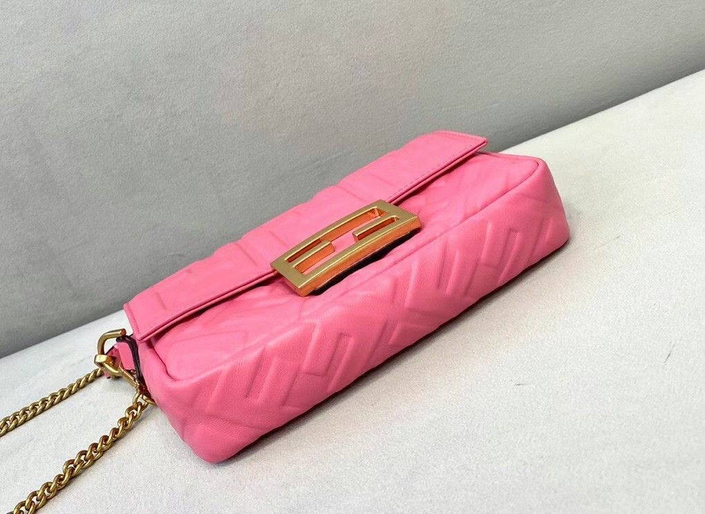 Fendi Small Baguette Bag In Pink FF Nappa Leather