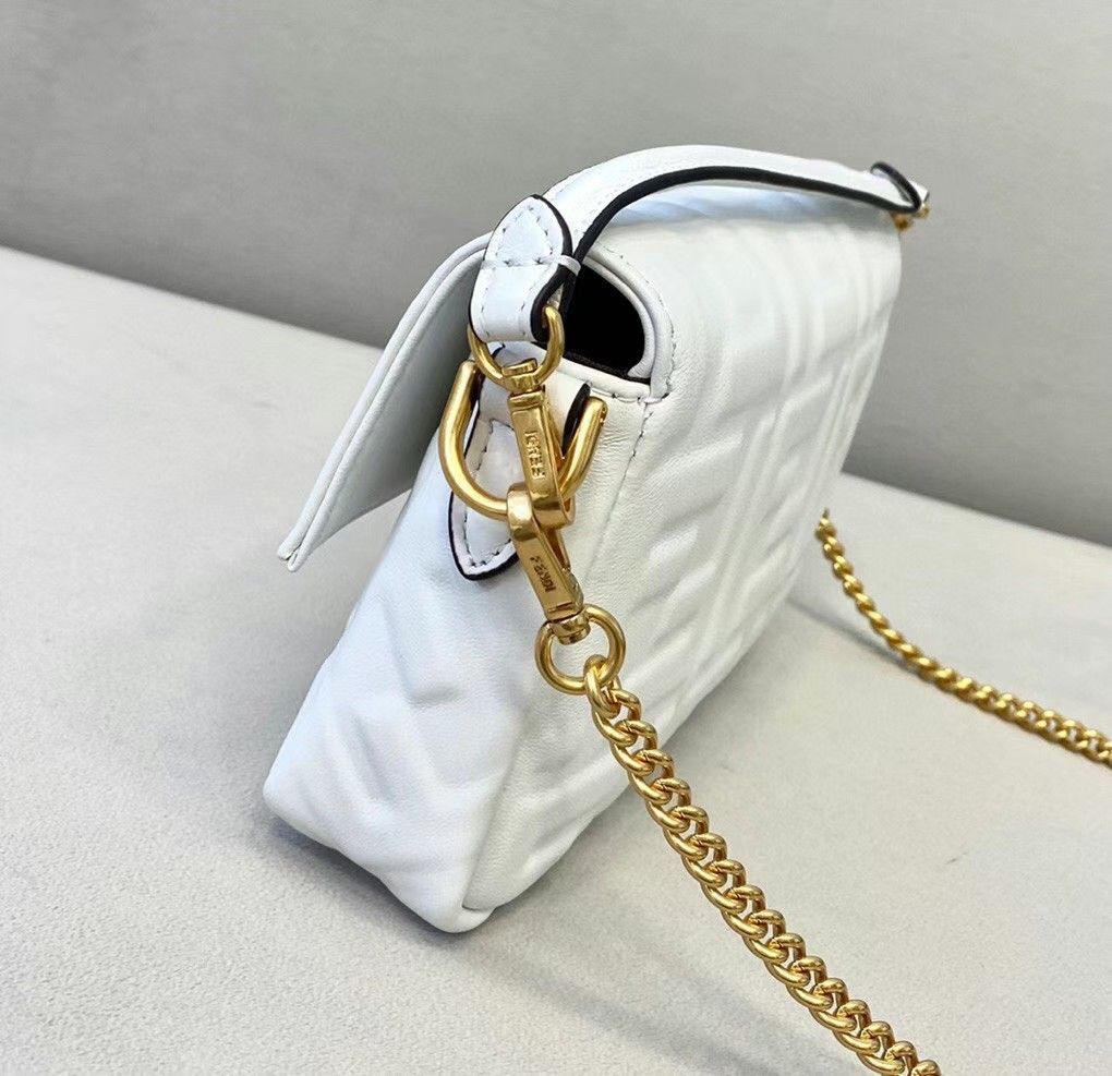 Fendi Small Baguette Bag In White FF Nappa Leather