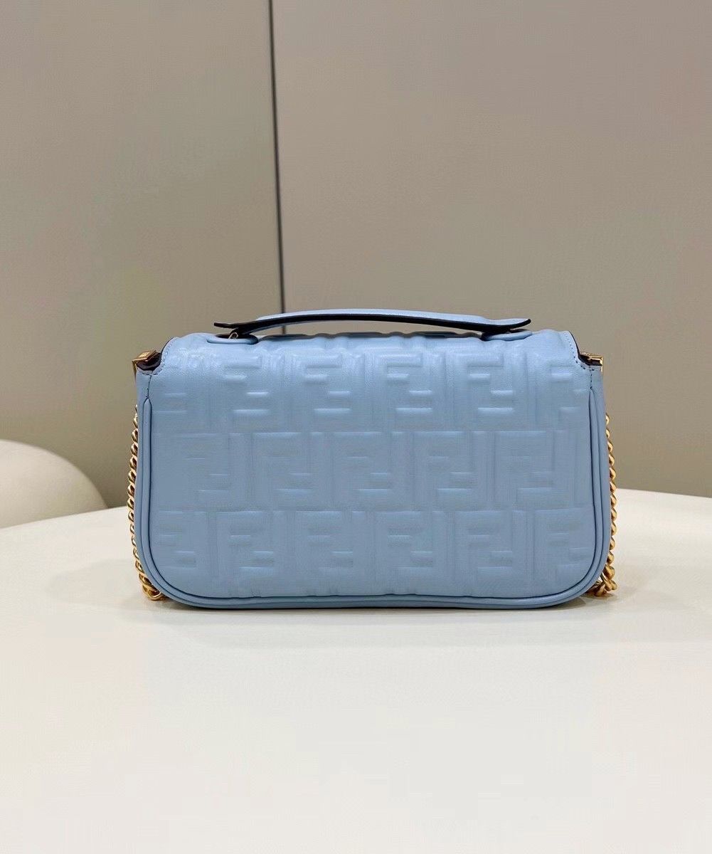 Fendi Baguette Chain Midi Bag In Blue Nappa Leather