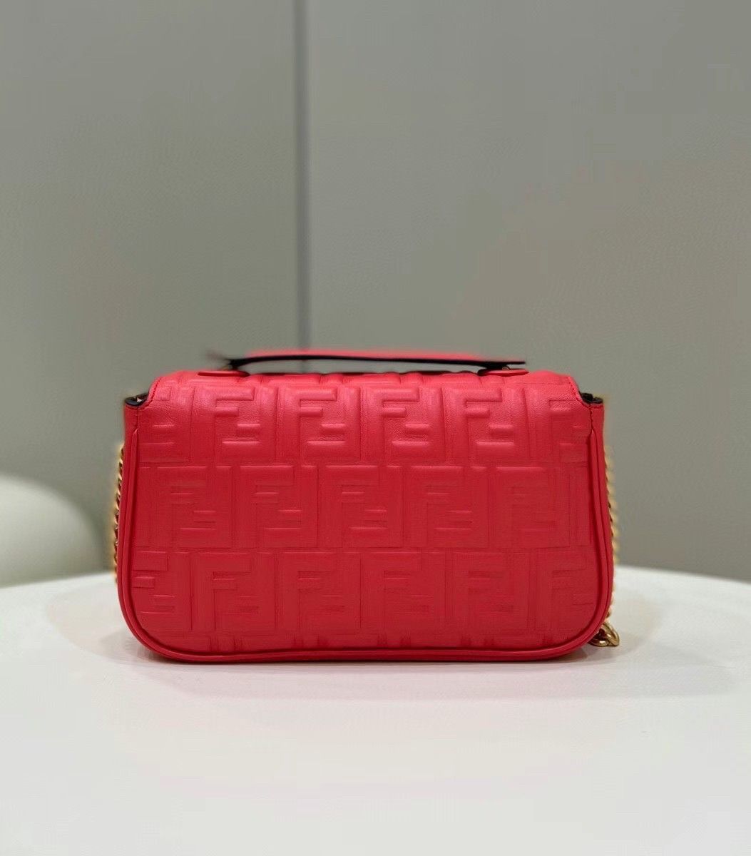 Fendi Baguette Chain Midi Bag In Red Nappa Leather