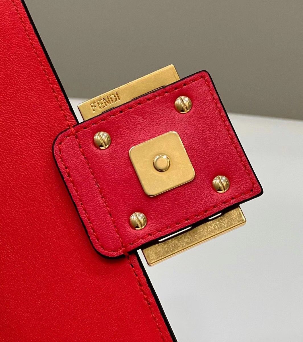 Fendi Baguette Chain Midi Bag In Red Nappa Leather