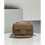 Fendi Baguette Chain Midi Bag In Beige FF Fabric