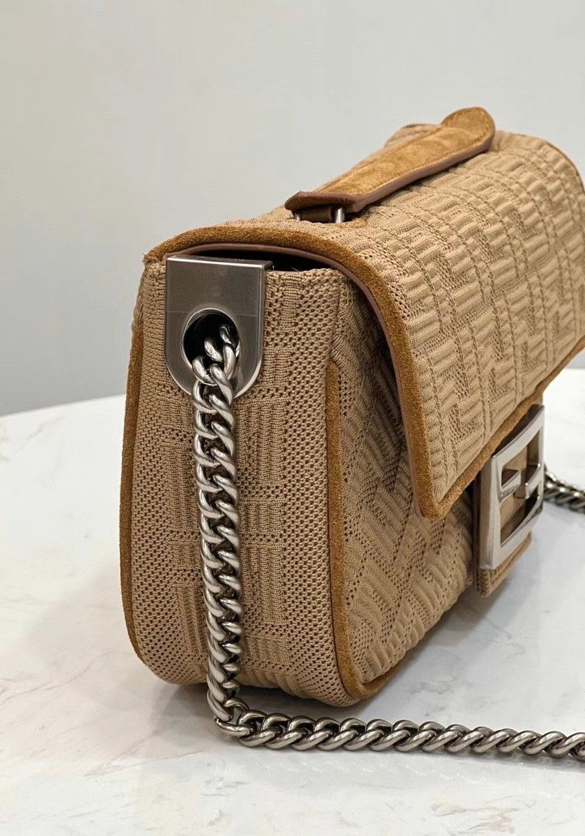 Fendi Baguette Chain Midi Bag In Beige FF Fabric