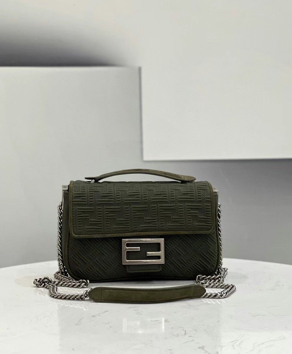 Fendi Baguette Chain Midi Bag In Green FF Fabric