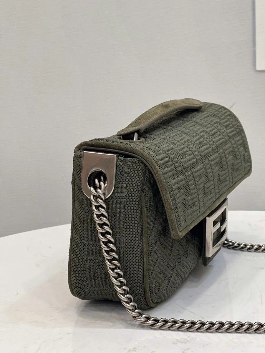 Fendi Baguette Chain Midi Bag In Green FF Fabric