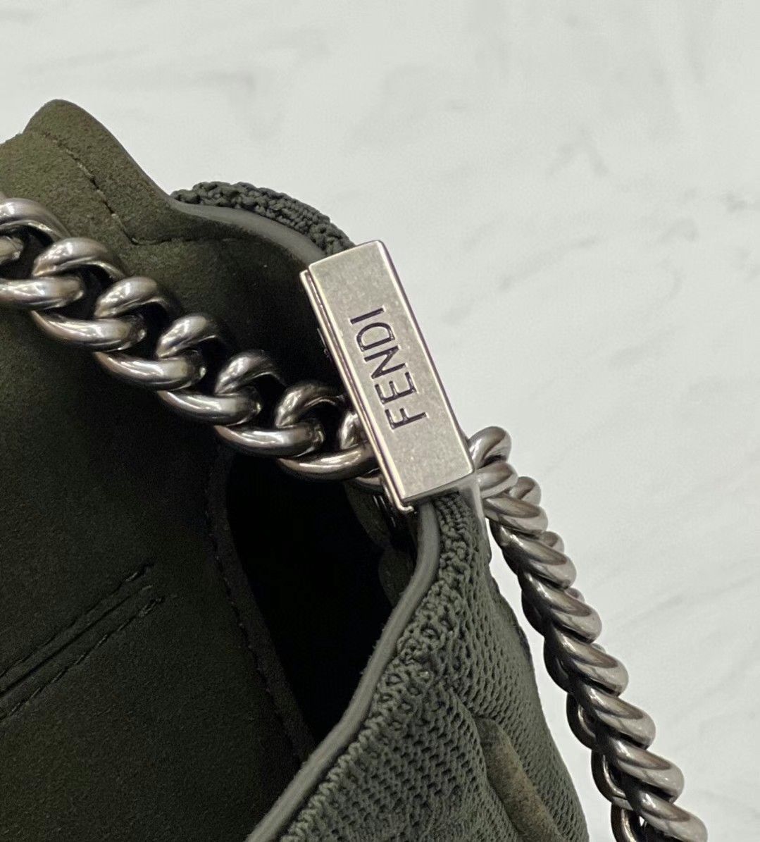 Fendi Baguette Chain Midi Bag In Green FF Fabric