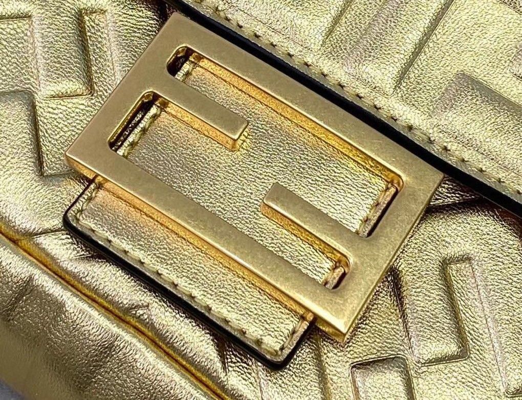 Fendi Medium Baguette Bag In Gold FF Metallic Leather