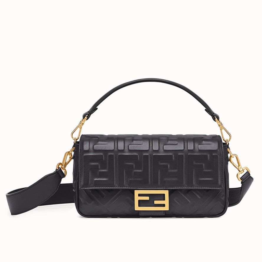 Fendi Medium Baguette Bag In Black FF Nappa Leather