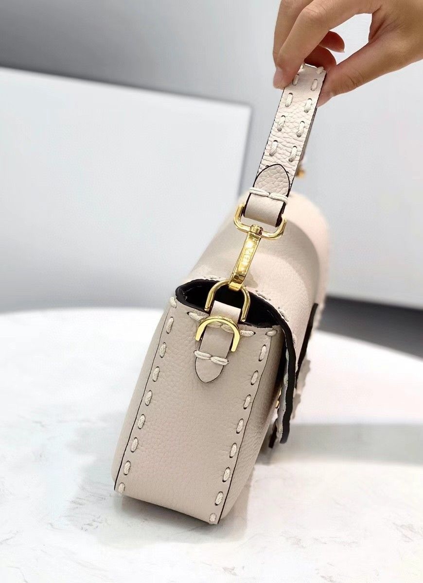 Fendi Medium Baguette Bag In White Grained Leather