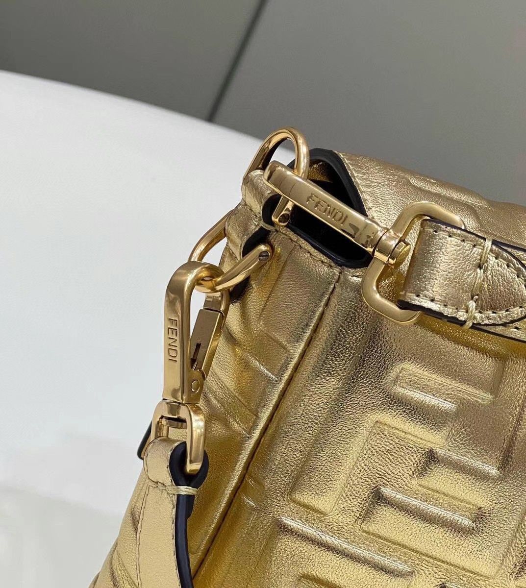 Fendi Large Baguette Bag In Gold FF Metallic Leather