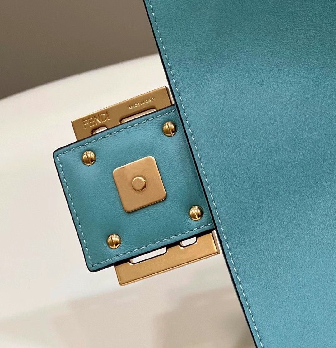 Fendi Large Baguette Bag In Blue FF Nappa Leather