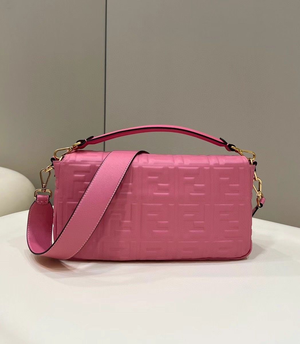 Fendi Large Baguette Bag In Pink FF Nappa Leather