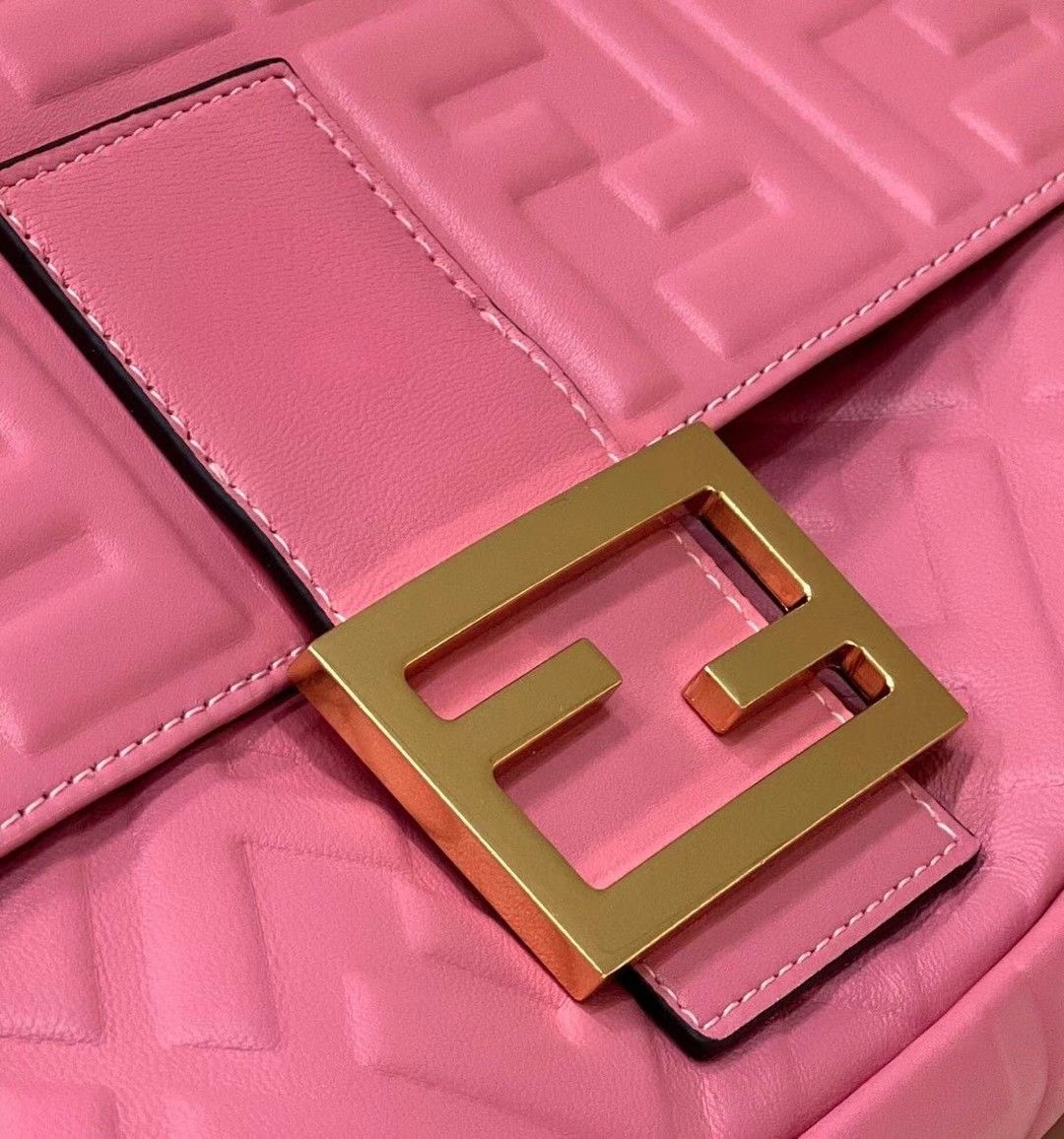 Fendi Large Baguette Bag In Pink FF Nappa Leather