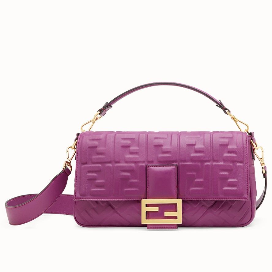 Fendi Large Baguette Bag In Purple FF Nappa Leather