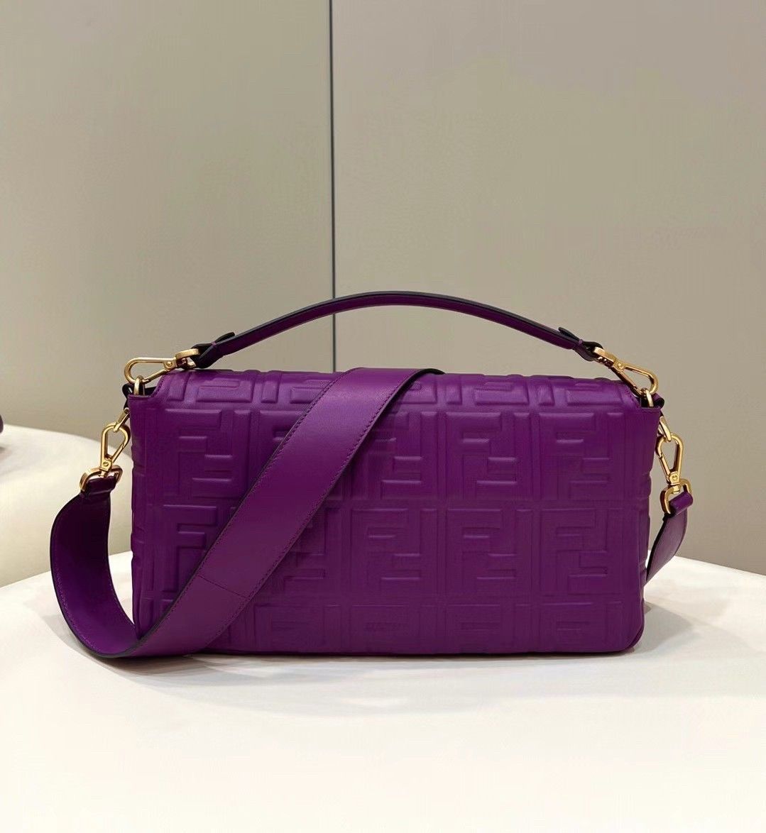 Fendi Large Baguette Bag In Purple FF Nappa Leather