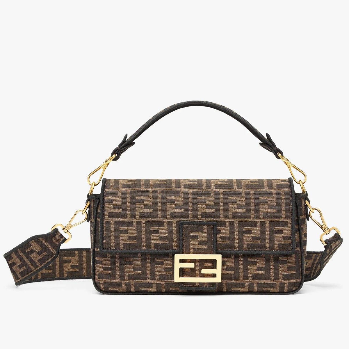 Fendi Large Baguette Bag In Brown FF Jacquard Fabric