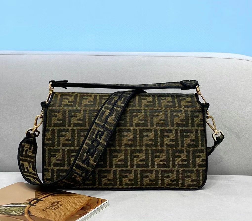 Fendi Large Baguette Bag In Brown FF Jacquard Fabric