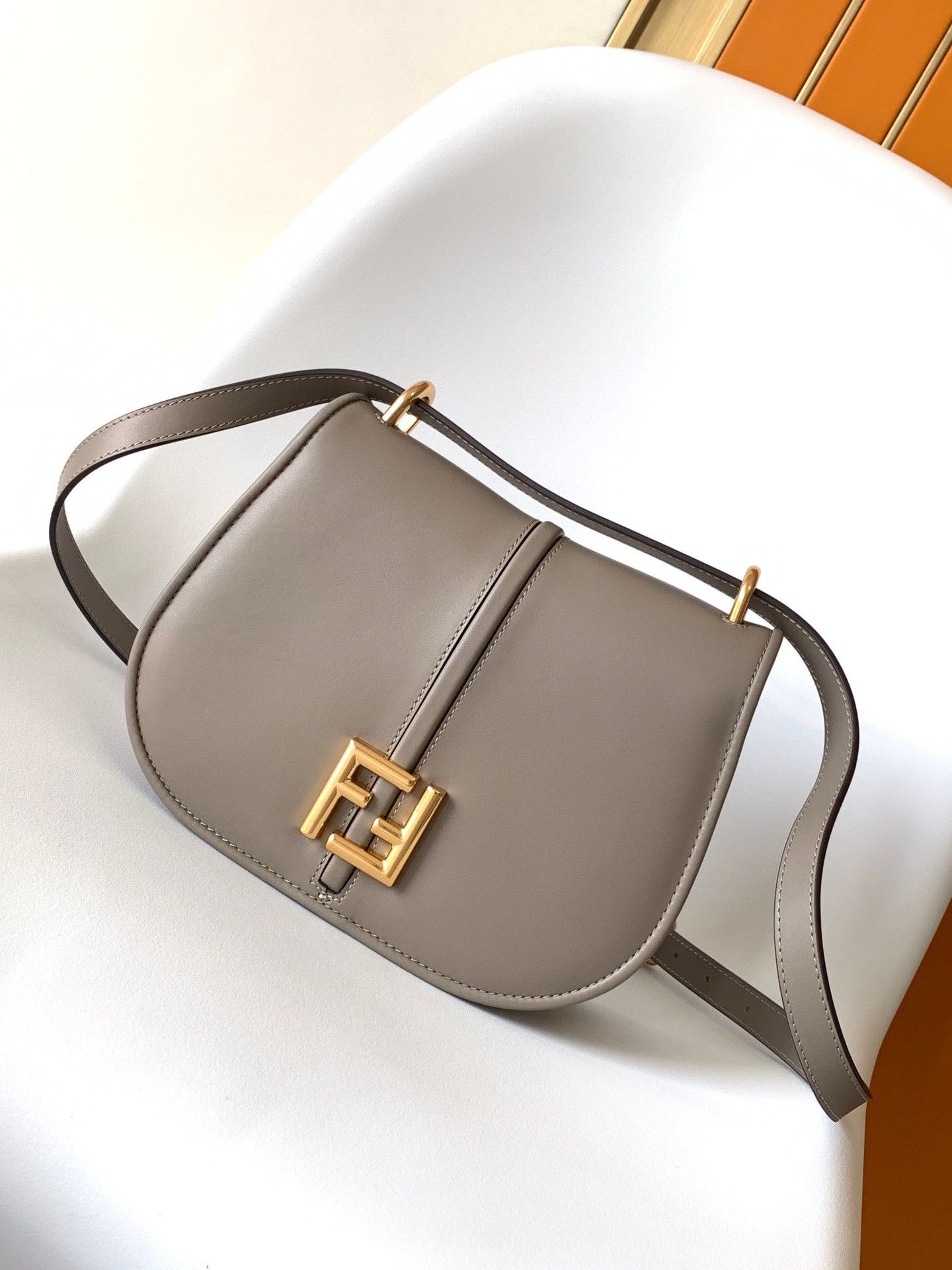 Fendi C-mon Medium Bag in Grey Calfskin