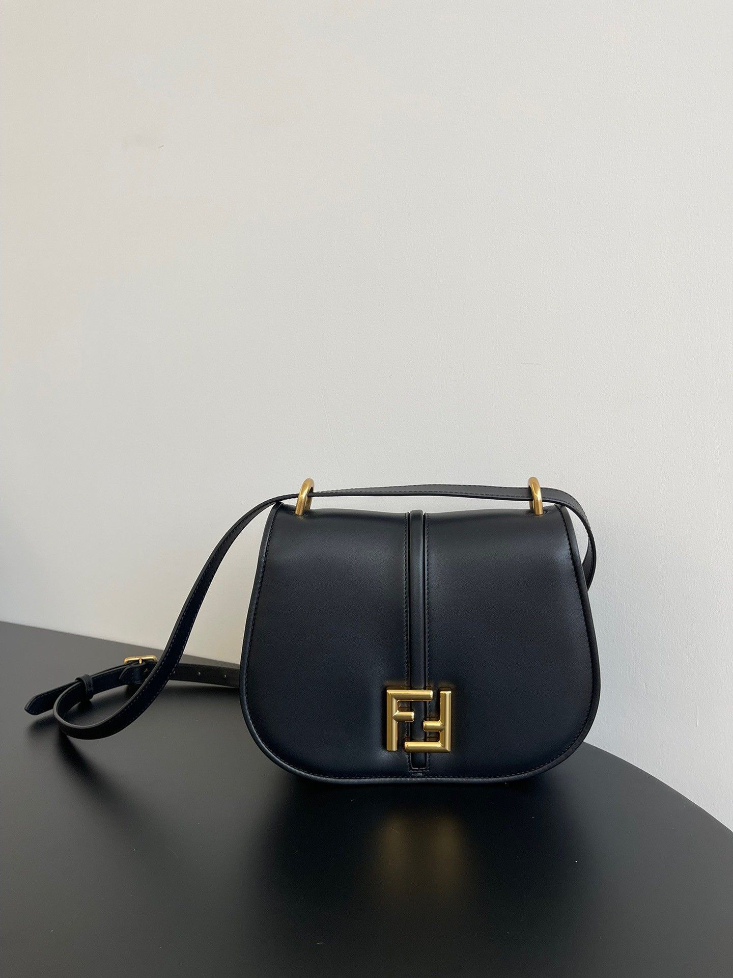 Fendi C-mon Medium Bag in Black Calfskin