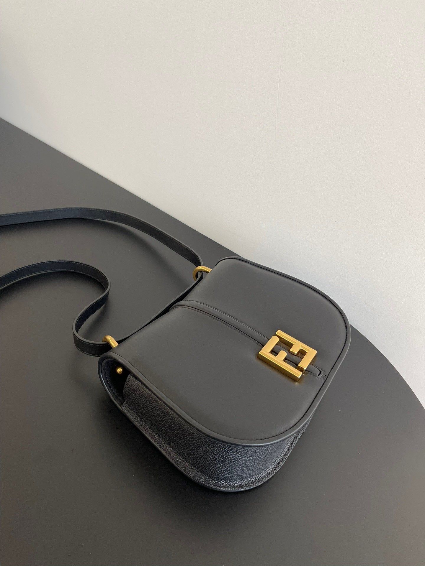 Fendi C-mon Medium Bag in Black Calfskin