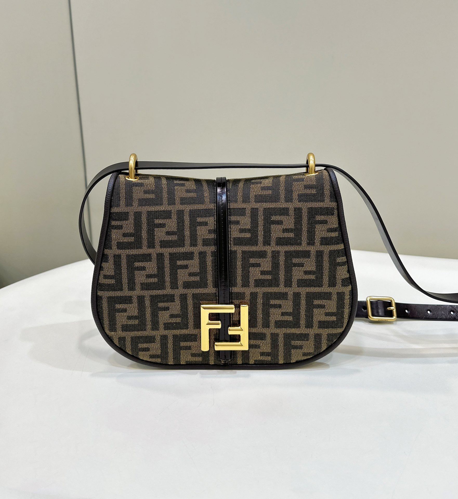 Fendi C-mon Medium Bag in FF Jacquard Fabric and Leather