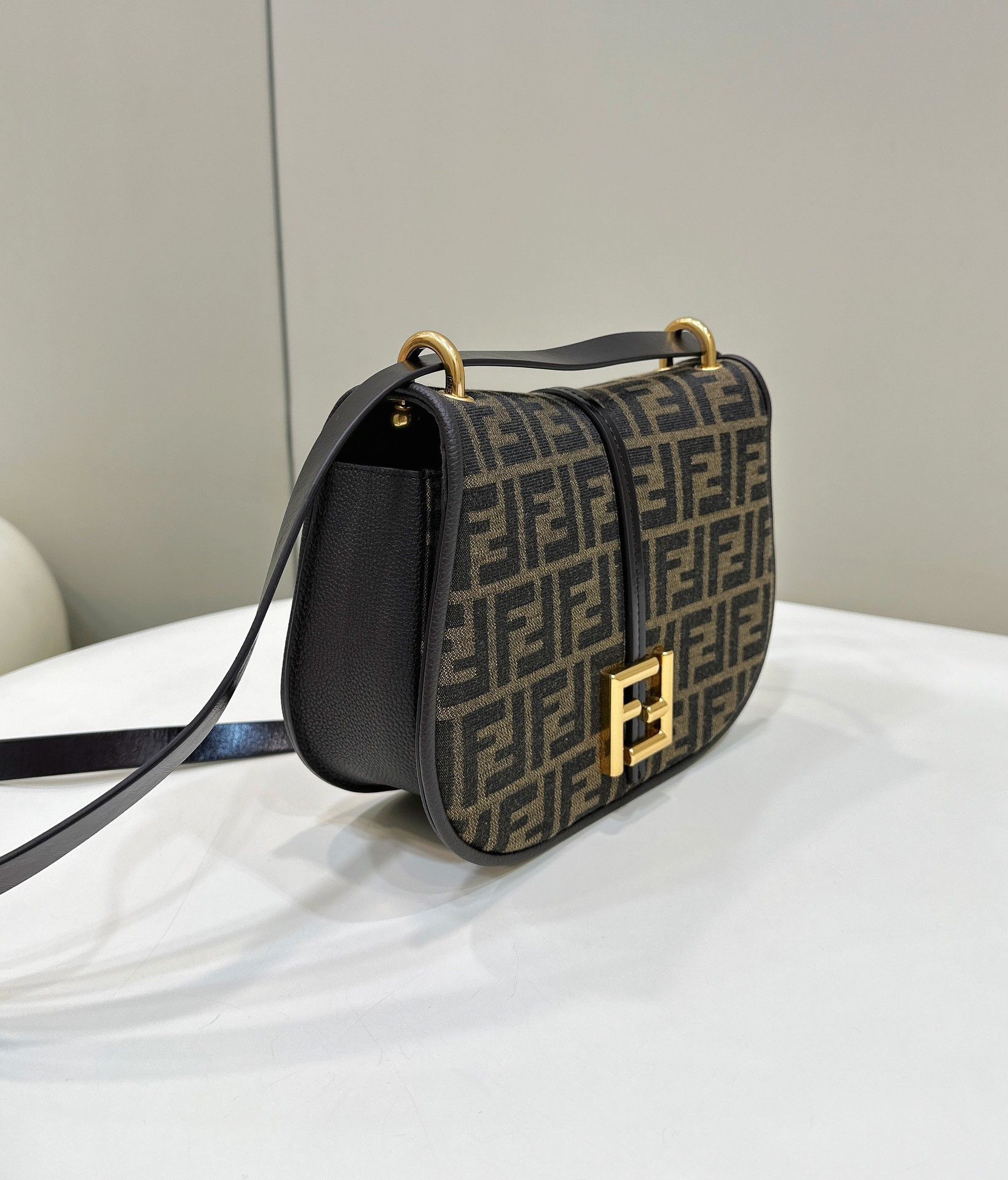 Fendi C-mon Medium Bag in FF Jacquard Fabric and Leather