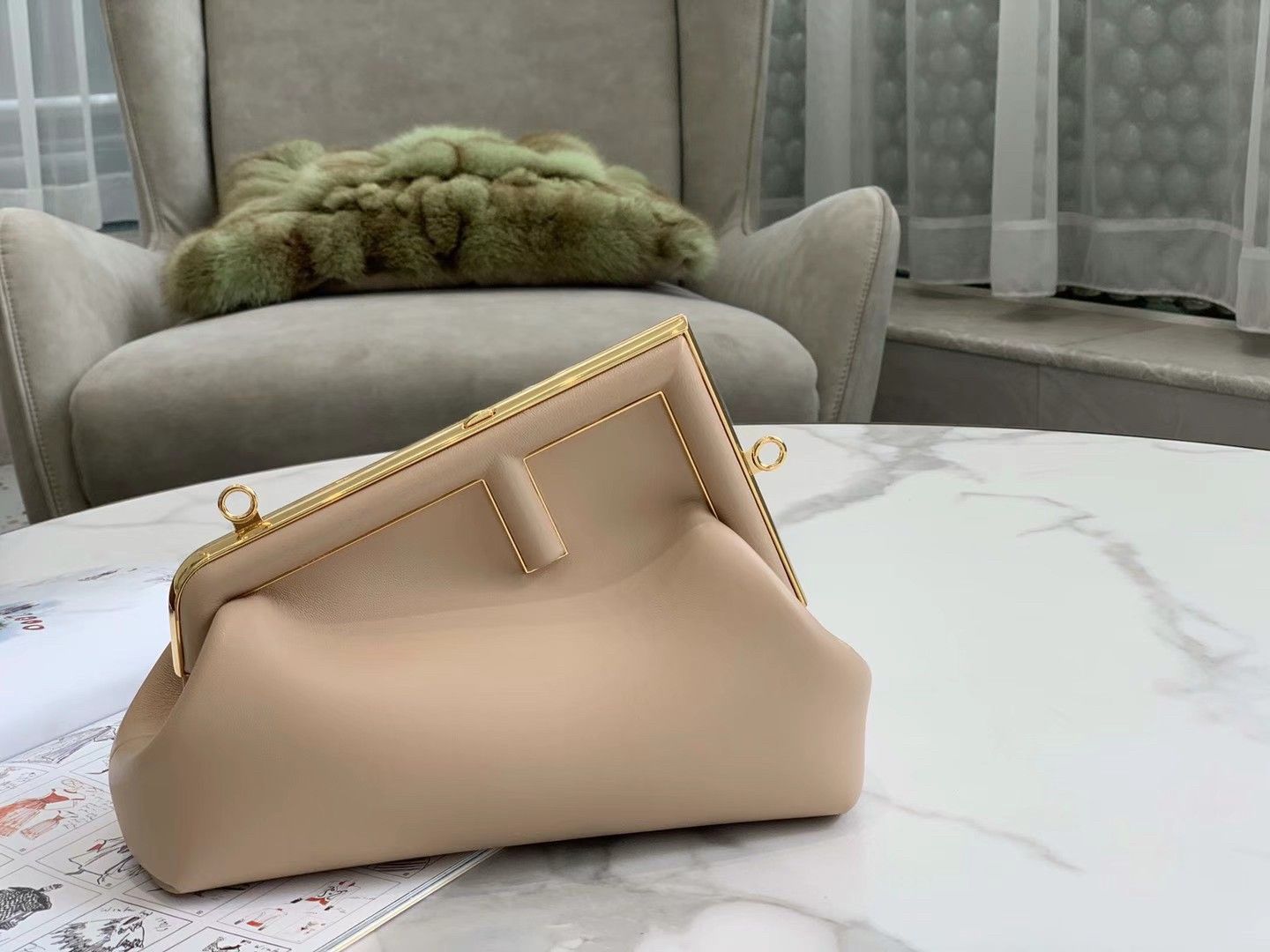 Fendi First Small Bag In Beige Nappa Leather