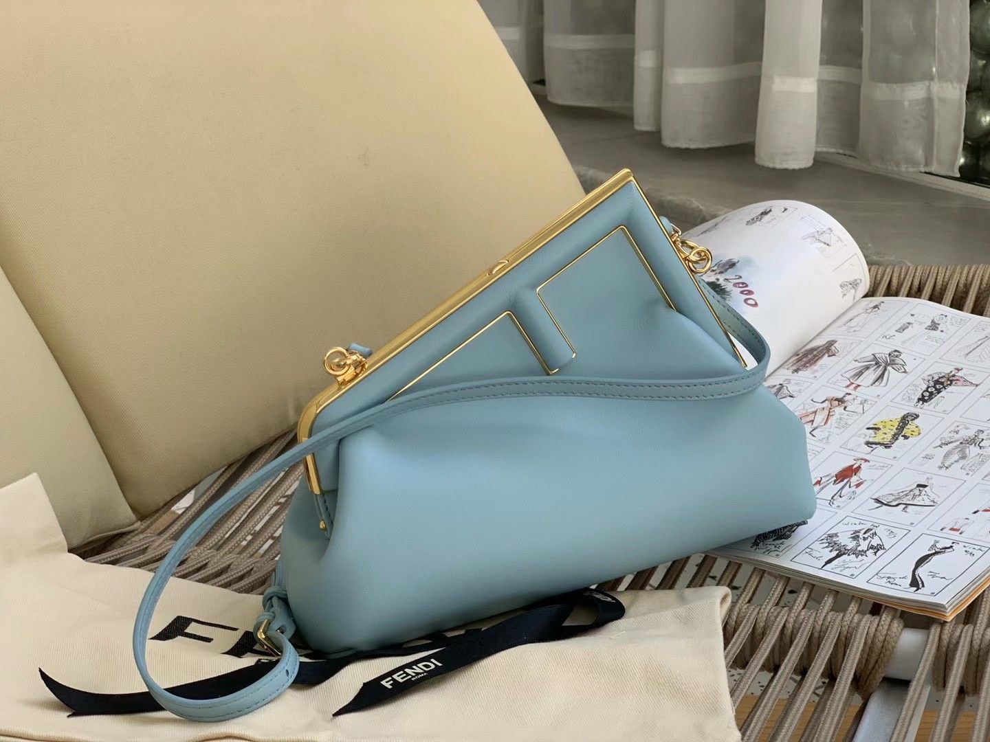 Fendi First Small Bag In Light Blue Nappa Leather