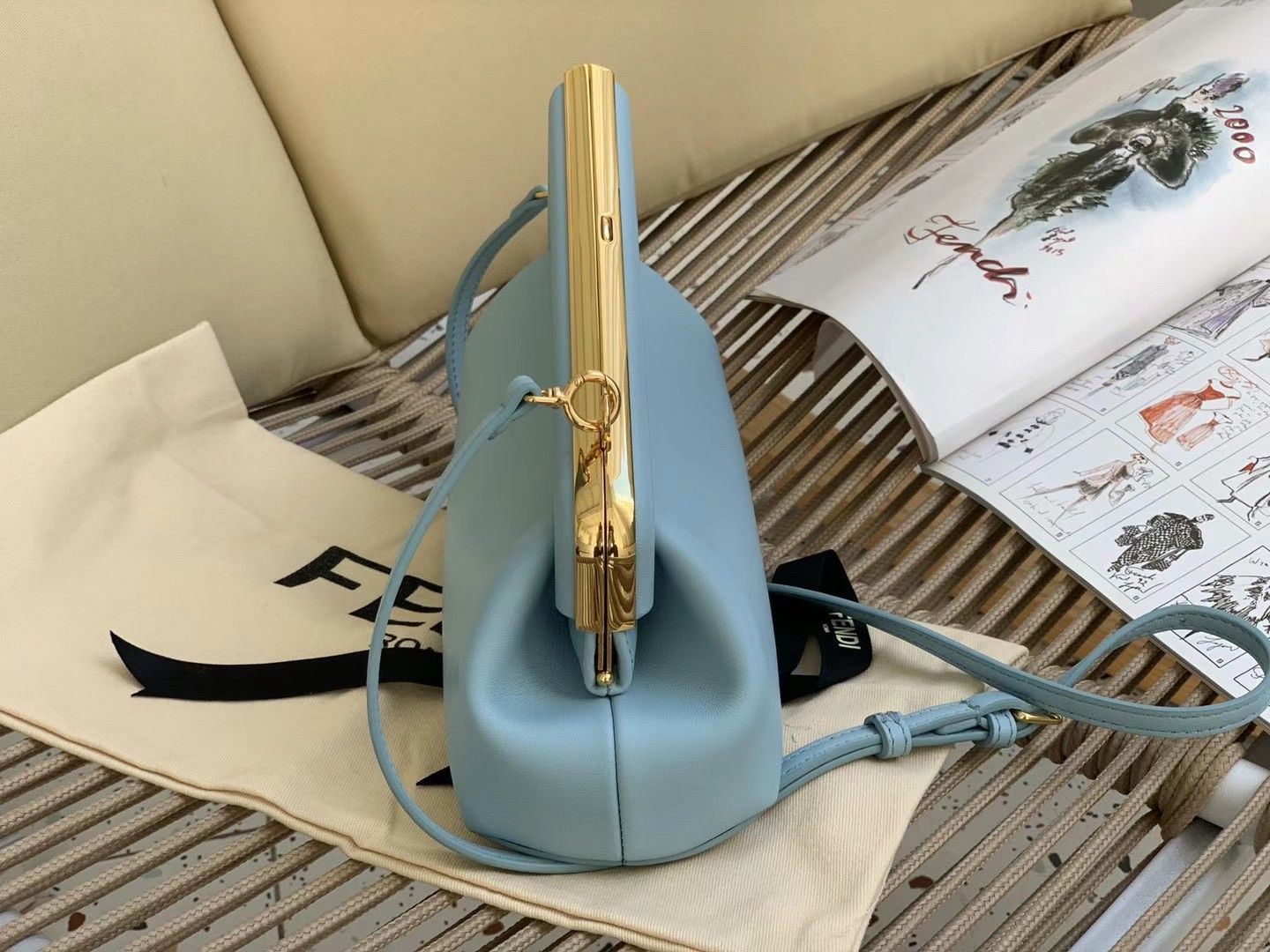 Fendi First Small Bag In Light Blue Nappa Leather